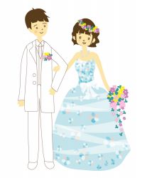 ウエディングドレスの花婿と花嫁