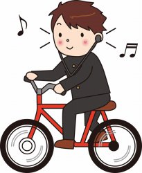 両耳イヤホンで自転車走行する生徒