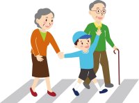 歩く老人と子供