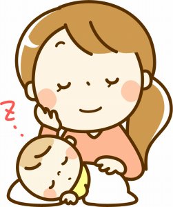 赤ちゃんを寝かしつける母親